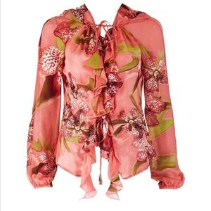 Roberto Cavalli S/S 2005 Orchid Floral Print Silk Blouse Top